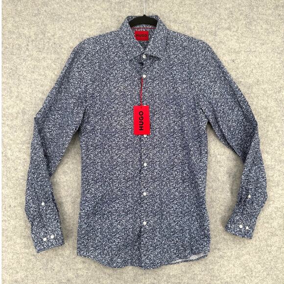 Hugo Boss Other - NWT Hugo Boss Kenno Dark Blue Cotton Floral Slim Fit Dress Shirt Size US 15